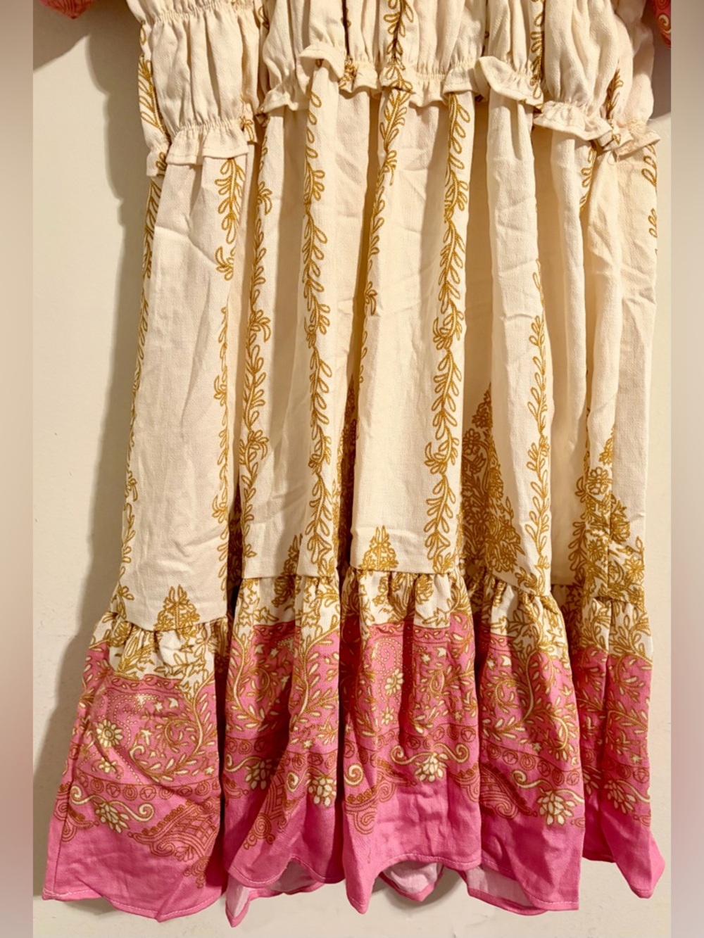 NWT Umgee Cream Dress w Pink & Gold Sz M Bows Cottagecore Boho Milkmaid Romantic - Picture 10 of 11
